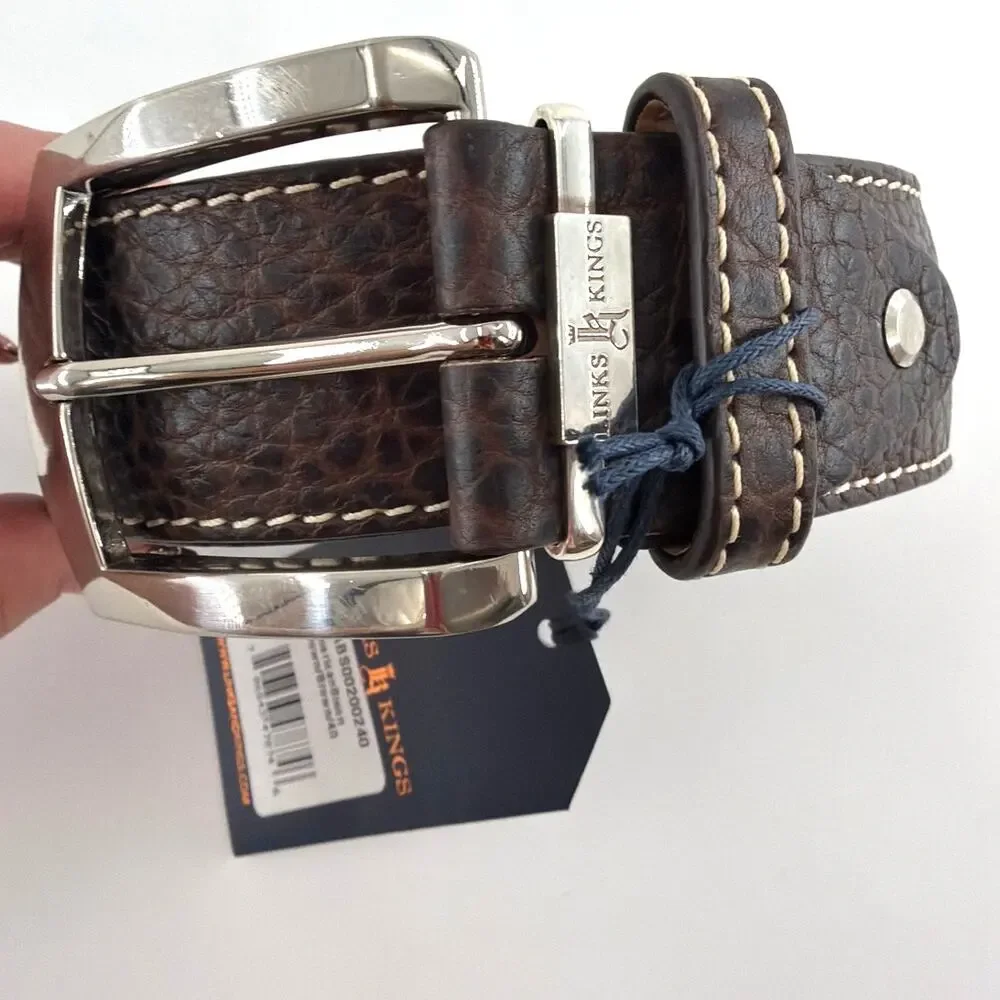 Links and Kings Men's Brown Leather American Bison Belt Size 40